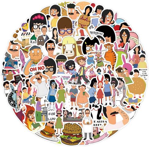 Funny Cartoon Bob's Burgers Stickers,110PCS Cute Bob's Burgers Sticker for Laptop,Phone Case,Helmet,Water Bottle,Travel Case, Guitar, Waterproof PVC Decals for Kid Tenns and Adults in Saudi Arabia