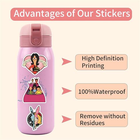 Funny Cartoon Bob's Burgers Stickers,110PCS Cute Bob's Burgers Sticker for Laptop,Phone Case,Helmet,Water Bottle,Travel Case, Guitar, Waterproof PVC Decals for Kid Tenns and Adults in Saudi Arabia