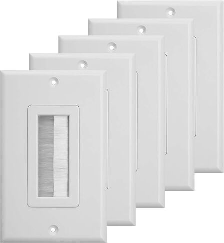 TENINYU Bristled Brush Wall Plate Multimedia Pass-Through Insert with Decorator Wall Plate for Low Voltage Cables, Standard Size 1-Gang, Polycarbonate Thermoplastic, White (1 Pack) in Kuwait