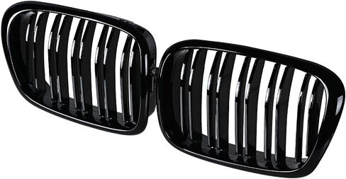 Left Right Glossy Black Double Line Kidney Grille Grill Compatible with 1997-2003 BMW E39 520i 523i 525i 528i 530i 535i 540i M5 4-Door in Kuwait