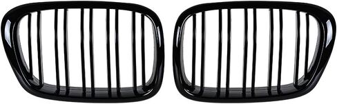 Left Right Glossy Black Double Line Kidney Grille Grill Compatible with 1997-2003 BMW E39 520i 523i 525i 528i 530i 535i 540i M5 4-Door in Kuwait