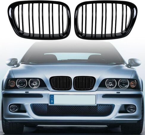 Left Right Glossy Black Double Line Kidney Grille Grill Compatible with 1997-2003 BMW E39 520i 523i 525i 528i 530i 535i 540i M5 4-Door in Kuwait