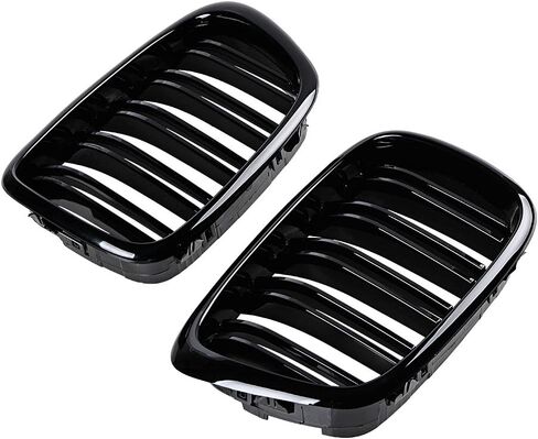 Left Right Glossy Black Double Line Kidney Grille Grill Compatible with 1997-2003 BMW E39 520i 523i 525i 528i 530i 535i 540i M5 4-Door in Kuwait