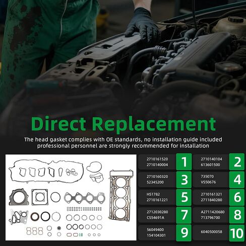 Engine Cylinder Head Gasket Kit, for Mercedes Benz C200 C250 E200 E250 SLK200 SLK250, for W204 W212 M271, 1.8L L4 Gas DOHC Turbo, 2710161520, 2710140004, 613601500, CS54691A, HS1782 in Saudi Arabia