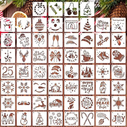 60pcs Christmas Stencils for Painting,3in Reusable Stencils for Crafts on Wood Wall Home Decor Scrapbooking DIY in Saudi Arabia