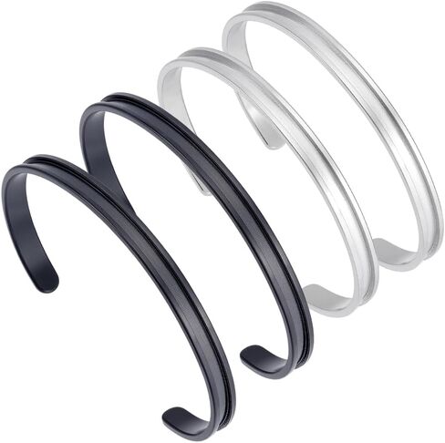 UNICRAFTALE 4Pcs 2 Colors Stainless Steel Grooved Cuff Bangles C-Shaped Blank Cuff Bangles Sets Open Blank Bracelet Hair Tie Bracelet for DIY Inlay Clay Rhinestone Pave Bangle Making in Saudi Arabia