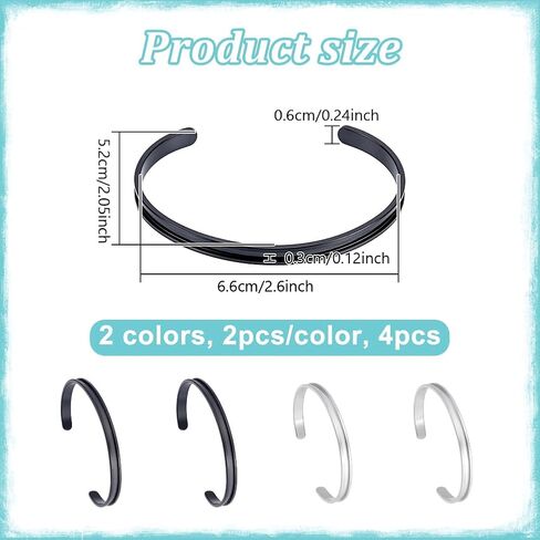 UNICRAFTALE 4Pcs 2 Colors Stainless Steel Grooved Cuff Bangles C-Shaped Blank Cuff Bangles Sets Open Blank Bracelet Hair Tie Bracelet for DIY Inlay Clay Rhinestone Pave Bangle Making in Saudi Arabia
