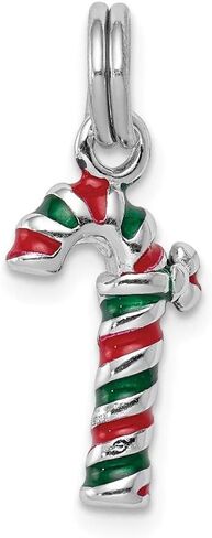 Solid 925 Sterling Silver Rhodium-Plated Enamel Candy Cane Charm (0.31 x 0.83 Inches) in Saudi Arabia