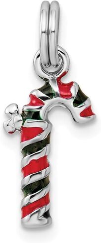 Solid 925 Sterling Silver Rhodium-Plated Enamel Candy Cane Charm (0.31 x 0.83 Inches) in Saudi Arabia