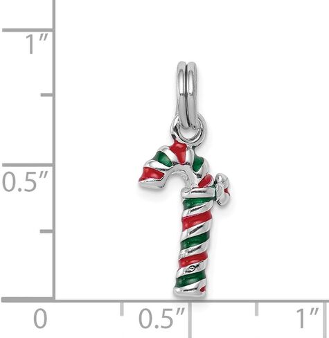 Solid 925 Sterling Silver Rhodium-Plated Enamel Candy Cane Charm (0.31 x 0.83 Inches) in Saudi Arabia