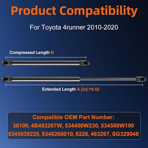 Qty (2) 534400W230 Hood Strut Lift Support Compatible with Toyota 4runner 2010-2022, Bonnet Shock Strut Fit for Toyota Hilux/Mark 2010-2022 Base Pickup 4-Door Replace OE# 53482-60010 in Saudi Arabia