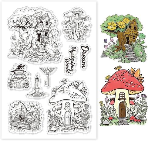 ختم شفاف للعالم من Fairytale World لصنع البطاقات بيت الشجرة وبيت الفطر سيليكون شفاف ختم مجنح مفتاح سيليكون شفاف ختم ختم DIY لديكور ألبوم القصاصات ومجلة النقش in Saudi Arabia