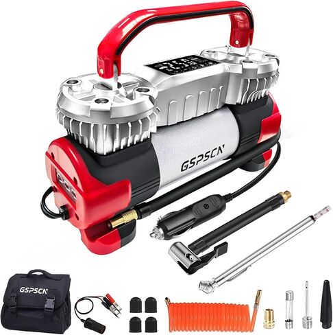 GSPSCN 6X Faster Inflation Digital Dual Cylinder Portable Air Compressor,12V Metal Tire Inflator w/Adapter & Pencil Pressure Gauge 150PSI LED Light丨Heavy Duty Air Pump for Car,Truck,SUV,ORV,RV,Balls in Saudi Arabia