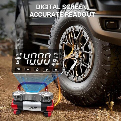 GSPSCN 6X Faster Inflation Digital Dual Cylinder Portable Air Compressor,12V Metal Tire Inflator w/Adapter & Pencil Pressure Gauge 150PSI LED Light丨Heavy Duty Air Pump for Car,Truck,SUV,ORV,RV,Balls in Saudi Arabia