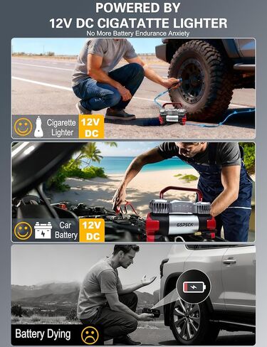 GSPSCN 6X Faster Inflation Digital Dual Cylinder Portable Air Compressor,12V Metal Tire Inflator w/Adapter & Pencil Pressure Gauge 150PSI LED Light丨Heavy Duty Air Pump for Car,Truck,SUV,ORV,RV,Balls in Saudi Arabia