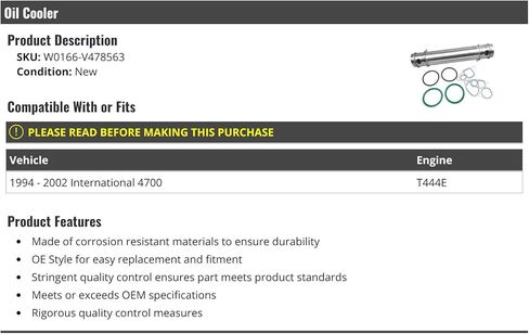 Oil Cooler - Compatible with 1994-2002 International 4700 T444E in Saudi Arabia