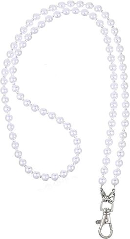 Larrel Pearls Lanyard for Women, White Pearl Necklace Lanyards for Teacher, Fashion Pearls Beaded Lanyard for ID Badge Holder, Keychain, Necklace Strap and Name Tag in Saudi Arabia