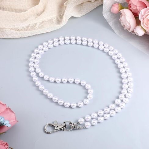 Larrel Pearls Lanyard for Women, White Pearl Necklace Lanyards for Teacher, Fashion Pearls Beaded Lanyard for ID Badge Holder, Keychain, Necklace Strap and Name Tag in Saudi Arabia