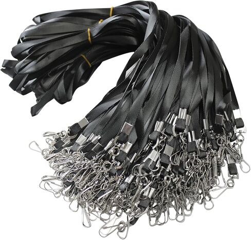 120 قطعة من الحبل الأسود المسطح الفاخر مع خطاف J دوار لحامل شارة اسم الهوية، VIP، المدرسة، الأطفال، المدرب، المؤتمر، المهرجانات ومفاتيح التعليق in Kuwait