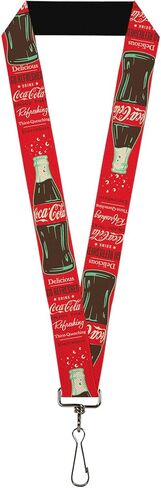 Buckle-Down The Coca-Cola Company Lanyard, Vintage Coca Cola Delicious Go Refreshed and Bottle Red, Elastic in Saudi Arabia