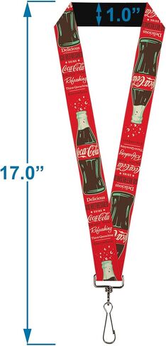Buckle-Down The Coca-Cola Company Lanyard, Vintage Coca Cola Delicious Go Refreshed and Bottle Red, Elastic in Saudi Arabia