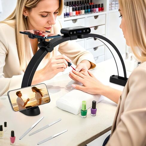 ضوء نصف قمر من كيركاس لمكتب الأظافر، 3 أوضاع ألوان و10 سطوع فائق السطوع، مصباح طاولة أظافر قابل للطي 29 بوصة مع حامل هاتف، ضوء رموش للجمال والرموش والوشم والحرف اليدوية in Kuwait