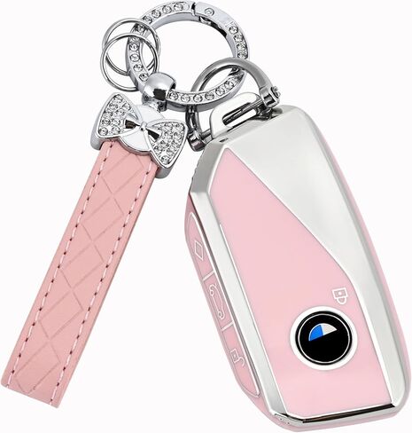 غطاء مفتاح BMW Key Fob - واقي مفتاح TPU ناعم لـ 2023 2024 2025 7 Series IX I5 M60 X5 X7 X6 IX I7 حافظة مفاتيح السيارة مع سلسلة مفاتيح لطيفة (وردي) in Kuwait