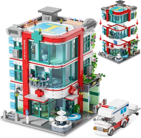 City Hospital Building Block Set, Architecture Building Set for Adults with Ambulance, Miniature Hospital World, Detailed Craftsmanship & Immersive Roleplay for Collectors & Gifts, 1888Pcs in Saudi Arabia