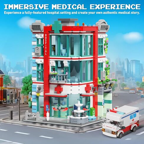 City Hospital Building Block Set, Architecture Building Set for Adults with Ambulance, Miniature Hospital World, Detailed Craftsmanship & Immersive Roleplay for Collectors & Gifts, 1888Pcs in Saudi Arabia