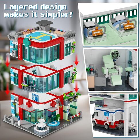 City Hospital Building Block Set, Architecture Building Set for Adults with Ambulance, Miniature Hospital World, Detailed Craftsmanship & Immersive Roleplay for Collectors & Gifts, 1888Pcs in Saudi Arabia