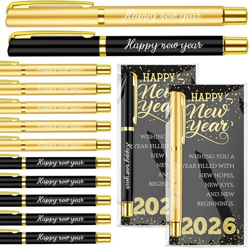 30 Sets Happy New Year Gifts Bulk 2026 Inspirational Ballpoint Pens with Blessing Cards Black and Gold Metal Pen Gifts for New Year Coworkers Friends Family Party Favor in Saudi Arabia