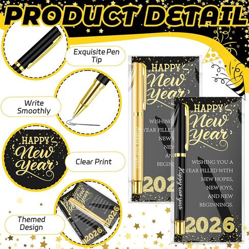 30 Sets Happy New Year Gifts Bulk 2026 Inspirational Ballpoint Pens with Blessing Cards Black and Gold Metal Pen Gifts for New Year Coworkers Friends Family Party Favor in Saudi Arabia