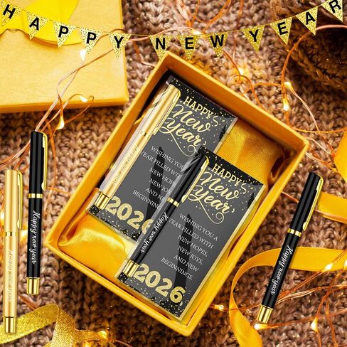 30 Sets Happy New Year Gifts Bulk 2026 Inspirational Ballpoint Pens with Blessing Cards Black and Gold Metal Pen Gifts for New Year Coworkers Friends Family Party Favor in Saudi Arabia