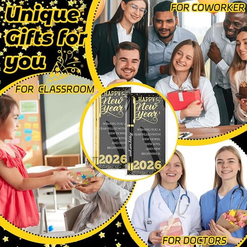 30 Sets Happy New Year Gifts Bulk 2026 Inspirational Ballpoint Pens with Blessing Cards Black and Gold Metal Pen Gifts for New Year Coworkers Friends Family Party Favor in Saudi Arabia