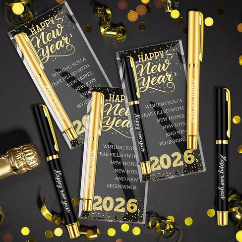 30 Sets Happy New Year Gifts Bulk 2026 Inspirational Ballpoint Pens with Blessing Cards Black and Gold Metal Pen Gifts for New Year Coworkers Friends Family Party Favor in Saudi Arabia