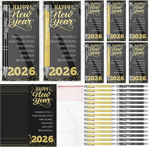 30 Sets Happy New Year Gifts Bulk 2026 Inspirational Ballpoint Pens with Blessing Cards Black and Gold Metal Pen Gifts for New Year Coworkers Friends Family Party Favor in Saudi Arabia