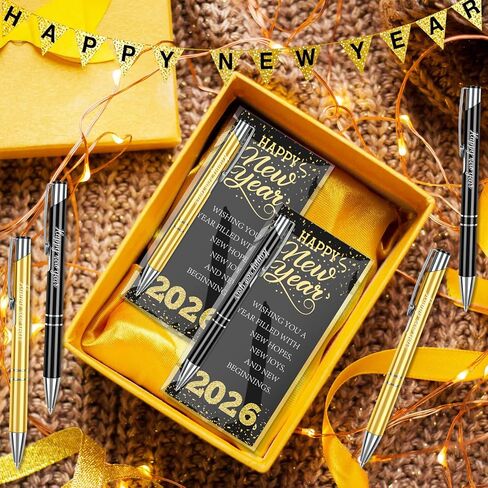 30 Sets Happy New Year Gifts Bulk 2026 Inspirational Ballpoint Pens with Blessing Cards Black and Gold Metal Pen Gifts for New Year Coworkers Friends Family Party Favor in Saudi Arabia