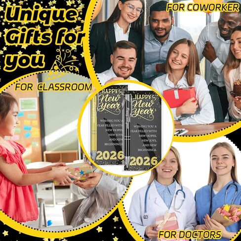 30 Sets Happy New Year Gifts Bulk 2026 Inspirational Ballpoint Pens with Blessing Cards Black and Gold Metal Pen Gifts for New Year Coworkers Friends Family Party Favor in Saudi Arabia
