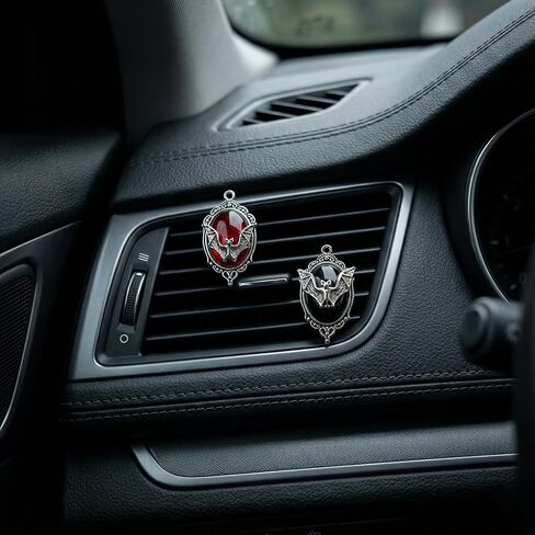 Gothic Car Accessories – 4 Pcs Bat & Snake Air Vent Fresheners, Vampire Bat Clips with Red & Black Gems, Gothic Quote Charms, Retro Frame Spooky Car Decor for Halloween & Dark Aesthetic Lovers in Saudi Arabia