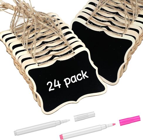 Uniclife 24 Pack Mini Chalkboard Signs for Food, Small Chalkboard Signs with Strings Chalk Markers & Replacement Stickers, Hanging Chalkboards Sign Reusable Wooden Food Labels for Party Buffet Wedding in Saudi Arabia