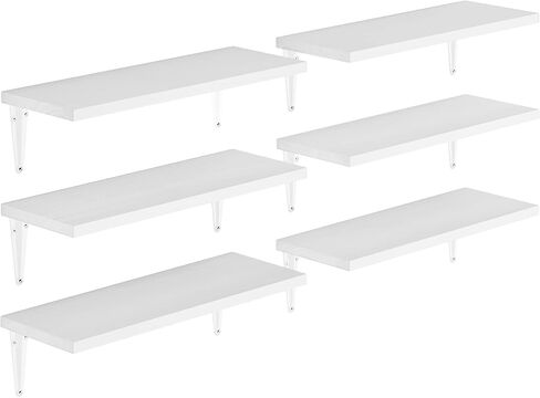 Wallniture Arras 17"x6" Floating Shelves for Wall, Bookshelf Living Room, Kitchen Shelves for Storage, Floating Shelf for Dining Room, Home Office Wall Shelf Set of 8, White, Wood in Saudi Arabia
