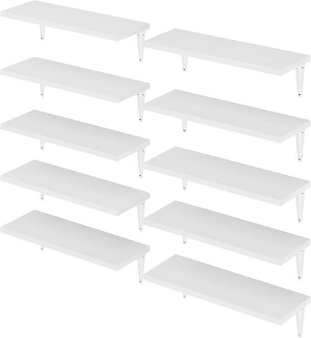 Wallniture Arras 17"x6" Floating Shelves for Wall, Bookshelf Living Room, Kitchen Shelves for Storage, Floating Shelf for Dining Room, Home Office Wall Shelf Set of 8, White, Wood in Saudi Arabia