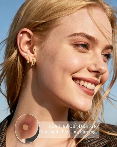 مجموعة أقراط ذهبية مسطحة الظهر للنساء من الفولاذ المقاوم للصدأ الجراحي المضاد للحساسية in Kuwait