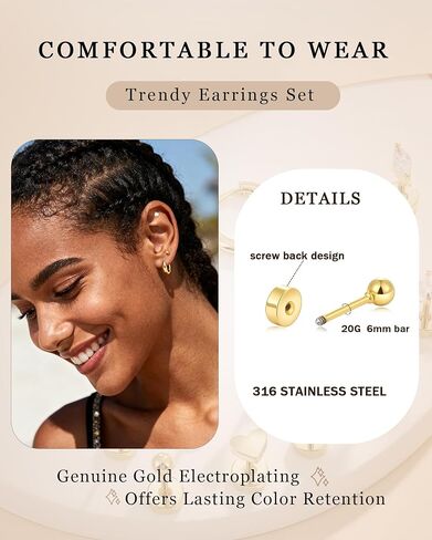 مجموعة أقراط ذهبية مسطحة الظهر للنساء من الفولاذ المقاوم للصدأ الجراحي المضاد للحساسية in Kuwait