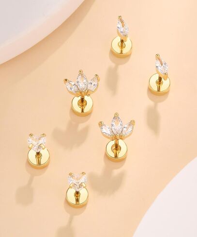 مجموعة أقراط ذهبية مسطحة الظهر للنساء من الفولاذ المقاوم للصدأ الجراحي المضاد للحساسية in Kuwait