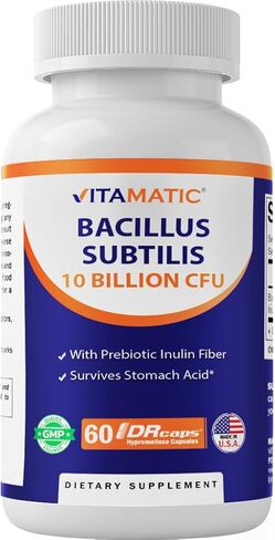 Vitamatic Bacillus Subtilis 10 Billion per DR Capsule - 60 Count - Digestive, Gut & Immune Health Support - Made with Prebiotic Inulin Fiber in Saudi Arabia