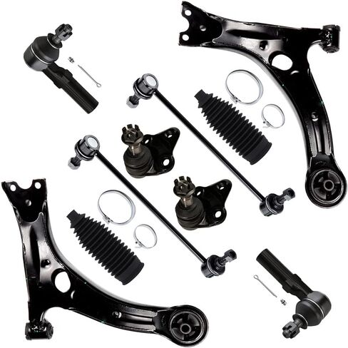 10pc Set Front Suspension Kit Lower Control Arm Lower Ball Joint Outer Tie Rod End Sway Bar End Link Steering Tie Rod Boot Replacement For 2009-2013 For Toyota Corolla US Built in Saudi Arabia