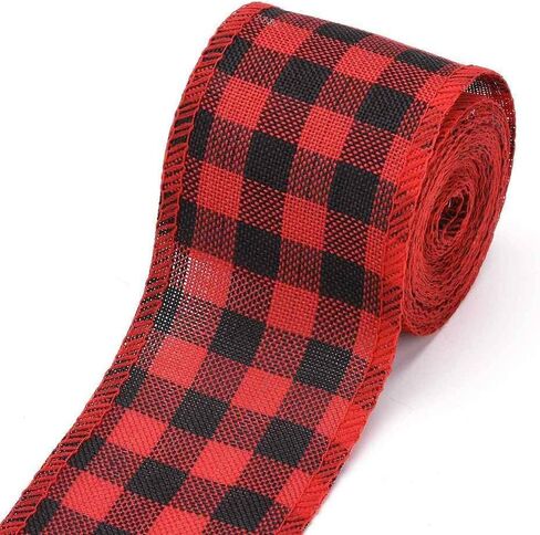 10.93 yards/10m Polyester Imitation Linen Ribbon Tartan Pattern 2.36 inch/60 mm Linen Wired Edge Ribbon for DIY Decoration Ornament Pendant Making Holiday Christmas Anniversary Party Decorations Red B in Saudi Arabia