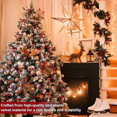 24Pcs Pre-Tied Christmas Tree Bows, 5x7 Inch Red Velvet Bows with 3/8" Ribbon for Xmas Tree Ornaments, Wreath, Garland, Gift Wrapping and Festive Indoor Holiday Decor in Saudi Arabia