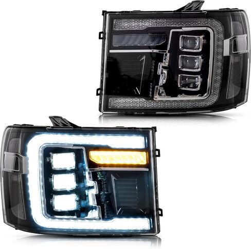 VLAND LED Projector Headlights For [ 2007-2013 GMC Sierra 1500 2500HD 3500HD ] W/Dynamic DRL, Sequential Turn Signal, Clear Reflector, Not For Classic Models in Saudi Arabia